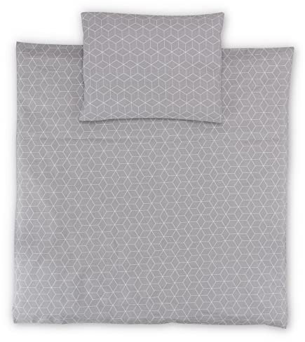FabiMax Bettwäsche-Set 2-teilg, 80x80 cm Deckenbezug und 30x40 cm Kissenbezug, passend für Beistellbett, Wiege und Stubenwagen, graue Würfel