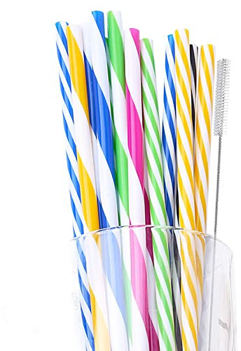 12 PCS Mason Jar Straws Thick Plastic Drinking Straws Reusable Bpa Free Long Drinking Straws for Yeti Tumbler with 1 PCS Cleaning Brush