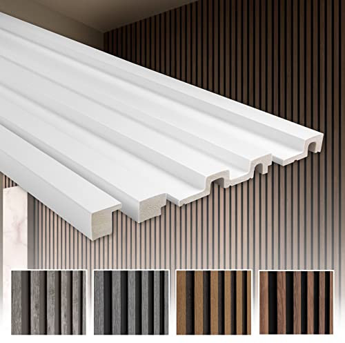 HEXIM Panneau à lamelles HDPS Polystyrène - Lamelles Revêtement mural Panneaux acoustiques Panneaux muraux Imitation bois - (1 baguette de finition - structure bois brun foncé) marron