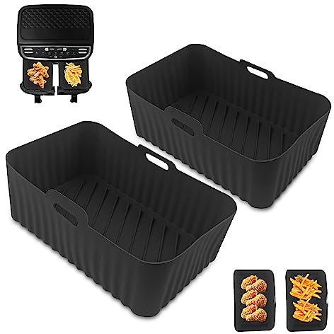Fousenuk 2 Pezzo Cestino per Friggitrice ad Aria, Riutilizzabile Teglia in Silicone per Friggitrice ad Aria, Rettangolare Air Fryer Contenitori Accessori, Cestello per Airfryer, Microonde, Forno