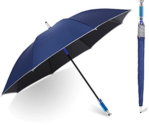 REOTEL Spazierstock Regenschirm,Automatischer überdimensionaler Golf Regenschirm,Krückenschirm mit reflektierendem Streifen, rutschfester Spazierstock, zum Klettern, Wandern,Blau,Single Layer