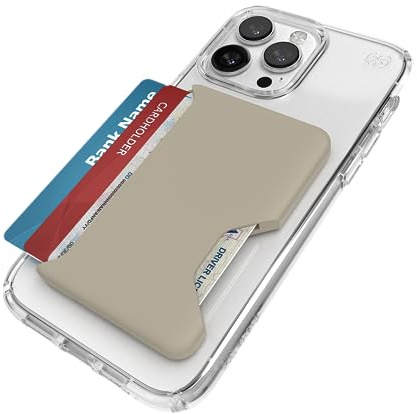 Speck iPhone Wallet MagSafe Accessory - Removable ClickLock No-Slip Interlock - Holds 1-3 Cards - Soft Touch Finish, Scratch Resistant Card Holder Built for MagSafe - Pale Oak/Dark Umber