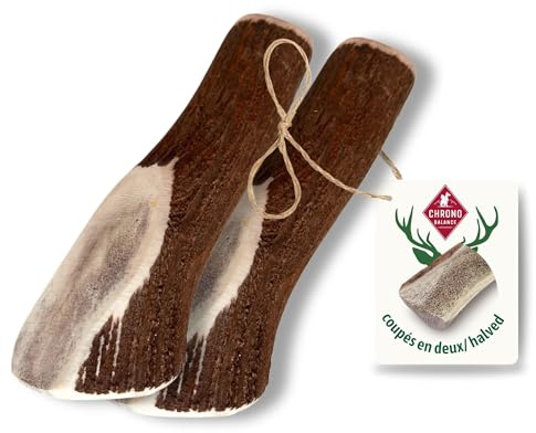 ChronoBalance-XXL Asta de Ciervo para Perros Partido por la Mitad, 100% Natural, Snack para el Cuidado Dental, Juguete para Perros, Huesos sin químicos, Conjunto de 2