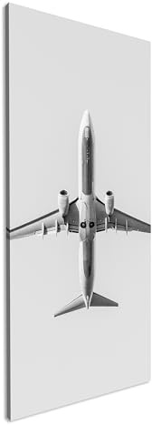 Parte inferior de un avión panorámico 60 x 30 cm, efecto: negro/blanco como lienzo, diseño enmarcado en marco de madera auténtica, impresión digital de alta calidad con marco
