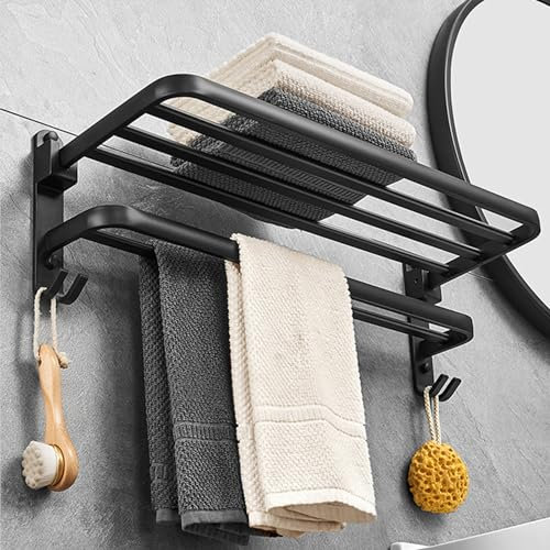 Porte Serviette Salle de Bain, Porte Serviette Murale, Porte Serviette sur Pied Accessoire Salle de Bain, Porte Serviette Salle de Bain sans Percage, Seche Serviette Porte-Serviettes Noir