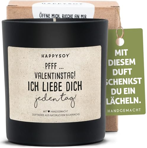 HAPPYSOY Valentinstags-Kerze mit einzigartigem Duft, Valentinstaggeschenk, handgemacht, Geschenk zum Valentinstag mit liebevollem Spruch, Geschenkidee für Frauen & Männer
