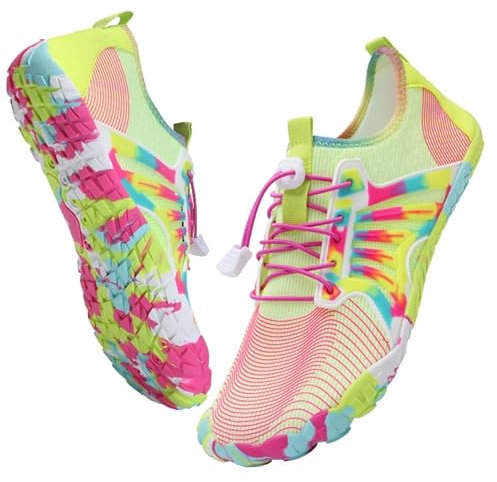 IceUnicorn Barfußschuhe Damen Herren Breite Traillaufschuhe Zehenschuhe Unisex Schwimmschuhe Strandschuhe Aquaschuhe(Gelb Rosa, 39EU)