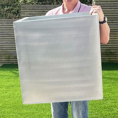 Gardening Naturally Silver Zinc Planter Square Planter Aluzinc Lightweight Outdoor Patio Garden Pot with Drainage, Weatherproof & Corrosion-Resistant 10-Year Warranty 60cm