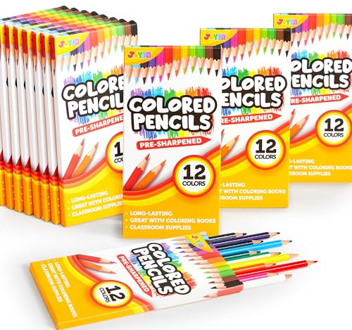 JOYIN 144 Count Colored Pencils Bulk, Pre Sharpened Colouring Pencil Set for Children, Multipack Bulk Kids Coloring Pencils School Supplies, Classroom (12 Colours, 12 Boxes) Kids Party Bag Fillers