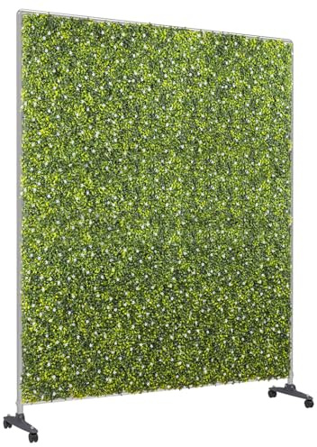 Bynbbur Movable Room Divider 60 H x 70 W Faux Greenery Hedge Wall, Artificial Boxwood Panels Portable Room Partition with Wheels, Privacy Screen Backdrop for Office Wedding Indoor Decoration