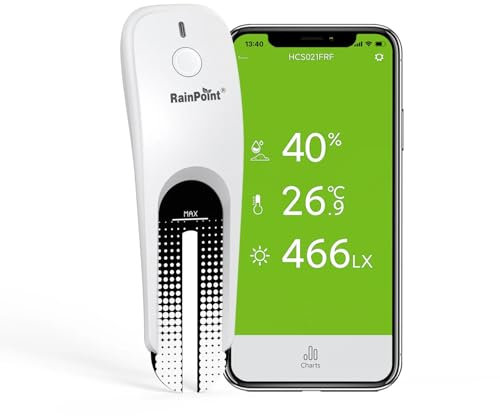 RainPoint 3-in-1 Smart Wireless Soil Moisture Meter for Plants Indoor/Outdoor Without Hub, WiFi APP Temperature Sunlight Sensor for Gardening Lawn Houseplants Monitor