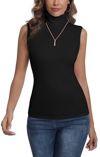 Pull Col Roulé Femme sans Manche Body Tricot Léger Tee Shirt Ajusté Moderne Col Montant sous Pull Basique Pullover Laine Top Haut Vintage Chic Hiver Automne Printemps Confortable Classique Noir S