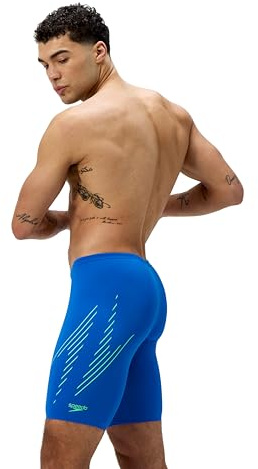 Speedo Hyperboom Placement Jammer para Hombre, Lagoon Blue/Alfalfa Green, 34