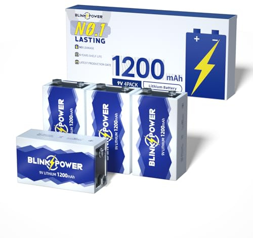 Blinkspower 9V Lithium Batteries, 4 Pack, 1200mAh