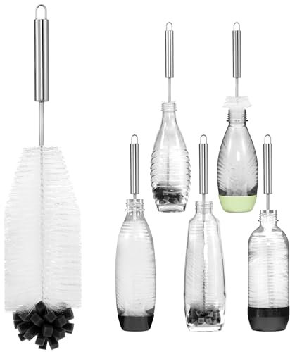 vinlley Die 40 cm Bürste ist ideal für Sodastream-Glas- und Duo-Kunststoffflaschen. Sie hat Harte Borsten und einen weichen Schwamm, Hergestellt aus Edelstahl SUS304, Reinigt kraftvoll, Weiß