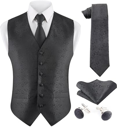 Hamilton Kilts Chalecos para hombre, boda, cachemir, jacquard floral, corbata, pañuelo de bolsillo, fiesta, formal, L