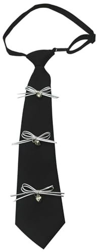 Hkfgdjdl Verstellbare, vorgebundene Damenkrawatte mit süßer Schleife, verziert, elegant, Campus, Studenten, Uniform, schwarz, lange Krawatte