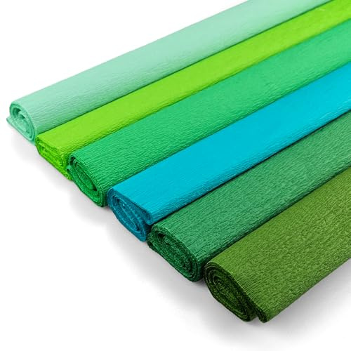 Netuno 6 Rollen Krepppapier Tropisches Grün 200 x 50 cm buntes Bastelpapier für Dekoration Geschenkverpackung kreative Projekte Deko Papier farbig Papierrollen Bastelkrepp Floristenkrepp crepe paper