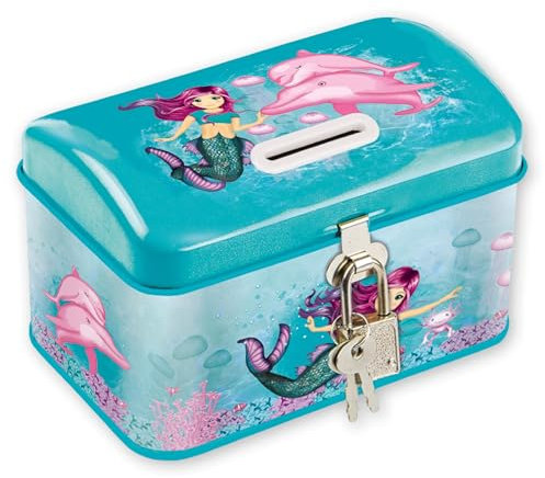 TapirElla Kinder Spardose Metall mit Schloss, Meerjungfrau, Nixe, Delfine, Sparbüchse, Geschenkidee für Mädchen und Jungen vom Lutz Mauder Verlag, Sparschwein