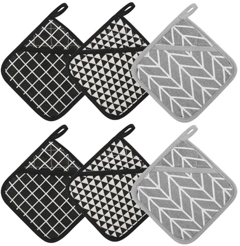 prota Topflappen mit Tasche, 6 Stück Topflappen Aus Baumwolle Hitzebeständige Topflappen, Topflappen Set Quadratischer Topflappen für Küche Kochen Backen