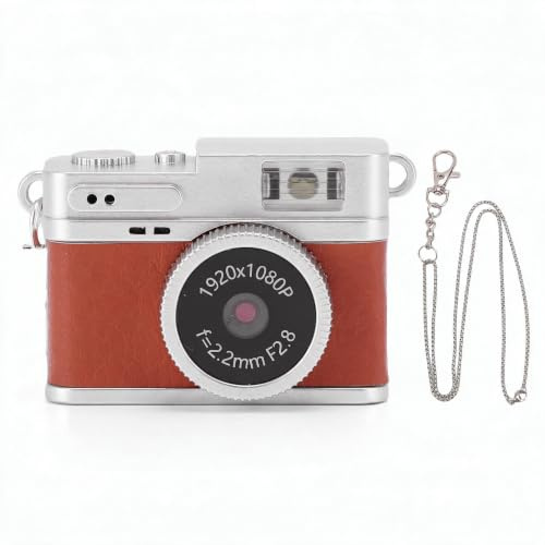 SENECESLI KeyChain, 1080p Small Retro Camera for Photo Video Travel Vlog, 128GB Expandable, 0.96 HD Display, Built-in 4 Filters (Brown)