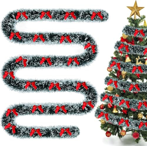 LATERN 10M Guirlande de Noël avec 12 Nœuds, Verte Guirlande Métallique Scintillante Guirlandes Épaisse Brillante pour Sapin de Noël Hiver Mariage Anniversaire Vacances Fête Décoration