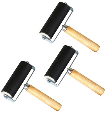 3-Piece Brayer Roller Set for Lino Printing, Professional Block Printing Tools with Wooden Handle, Multi-Size Ink Rollers for Art Projects and Crafting