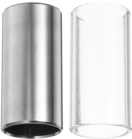WRITWAA 2pcs Medium Bottleneck Guitar Bass Slides Glass and Stainless Steel Transparent Silver for Enhanced Tone and Sustain Professional Musicians