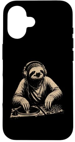 Custodia per iPhone 16 Vintage Bradipo DJ Giradischi Divertente Amante della Musica Animale Umorismo
