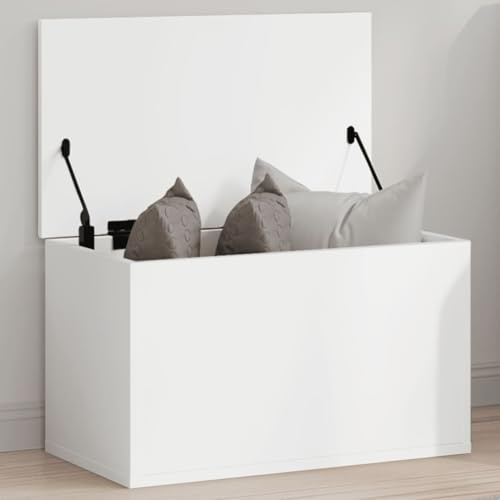 Ordellia Baúl de madera blanca de 60 x 35 x 35 cm con tapa y bisagra, baúl de almacenamiento para almacenamiento, salón, dormitorio, pasillo, habitación de los niños, como baúl y mesa auxiliar