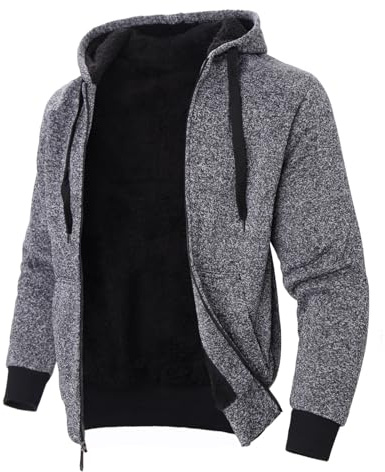 LeeHanTon Zip-Front Hoodie Sweatshirts Men Long Sleeve Full Zip Thermal Warm Jackets Marble Dark Grey 3XL