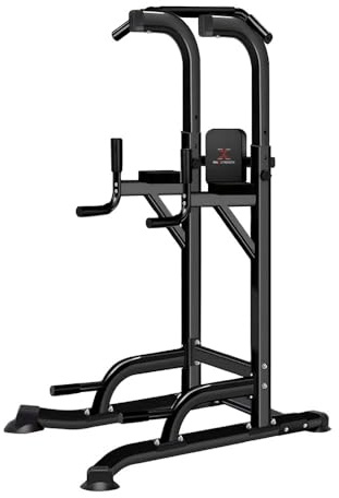 MAXSTRENGTH Power Tower Adjustable Dip Station Pull up Bar Push Up and Dip Stands Multi-Function Training Pull up Bar Fitness Equipment for Home Gym (Black Pull Up Tower Only)