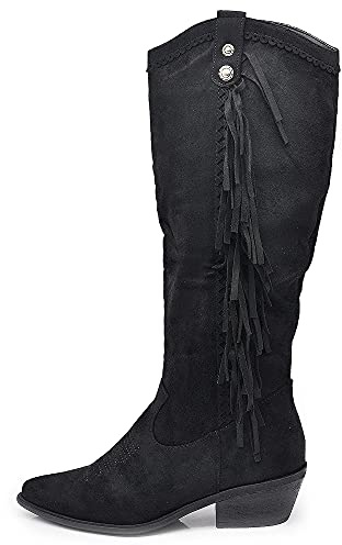 IF Texani Cowboy Western Scarpe da Donna Stivali Stivaletti Frange Camperos Etnici ML60 Nero N.39