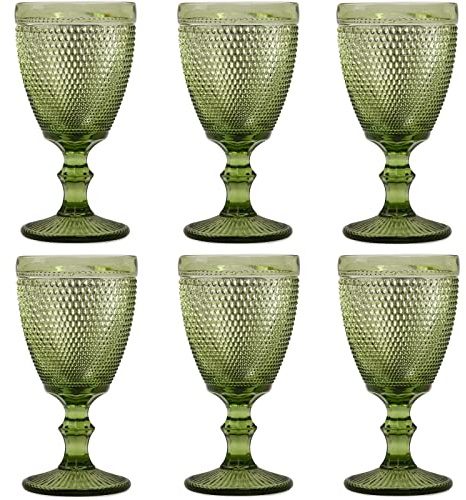 Bandesun Wine Glasses Set of 6 - Vintage Beads Goblet Glass Cup Classic Drinkware