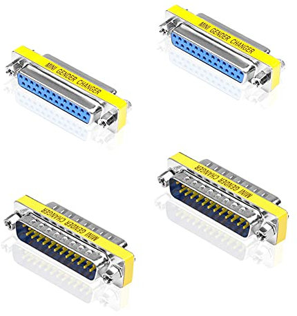 iYueMps 4 Pack DB25 Gender Changer DB25 Male to Male Coupler D-SUB 25Pin Female to Female Connector RS232 25 Pin Data Transfer Port Adapter