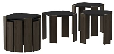 DECOROTIKA - Lori Lot de 3 tables basses gigognes pour salon (anthracite et noyer)
