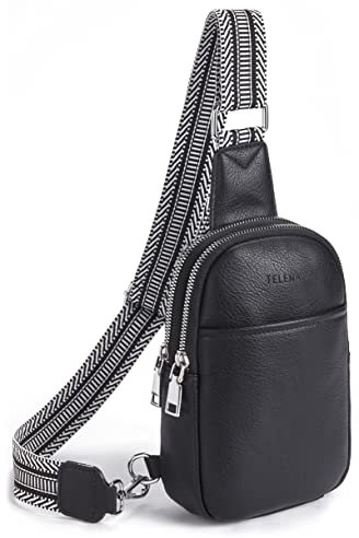 Telena Bauchtasche Damen, Damen Umhängetasche Klein Crossbody Bag PU Leder Sport Schultertasche Stylisch Sling Bag,Schwarz