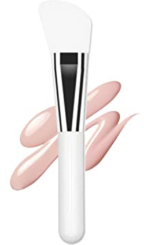 Pinceau d'application de masque facial en silicone souple avec tête de brosse inclinée blanche pour lotion corporelle, boue, argile, masque mélangé au charbon de bois