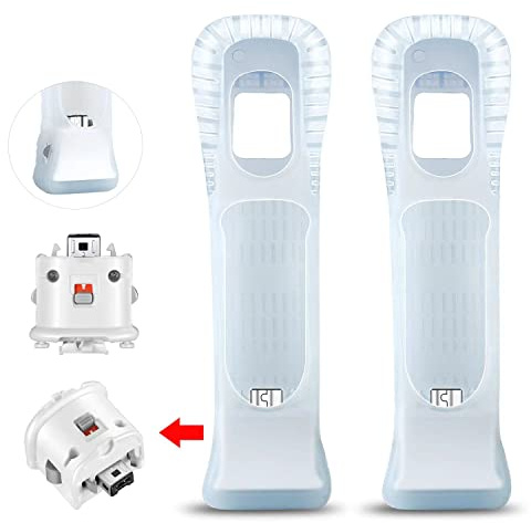 NC 2 Motion Plus Adapter Sensor and 2 Silicon Case use for Wii Remote Controller, Motion Plus Adaptor Accelerator Replacement for Wii Motion Plus Adapter（White）