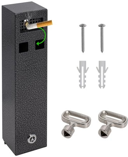 Aschenbecher Wandmontage, Wandaschenbecher für Draußen Verschließbar, Wand-Aschenbecher aus Verzinktem Blatt Quadratischer für Restaurants, Hotels und Büros(Rauchgrau)