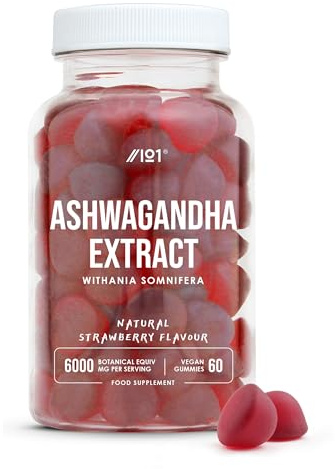 Ashwagandha Extract Gummies 6000mg with Vitamin D - High Strength Ashwagandha 20:1 Extract Supplement – 60 Count - (1 Month Supply) by Alpha01