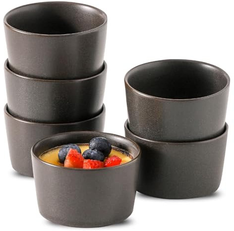 Tikooere Ramekins 4 oz,Oven Safe Small Ramekins for Creme Brulee,Souffle,Black Ramkeins for Baking,Ceramic Mini Ramkeins Set of 6,Custard cups for Kitchen,Matte Black