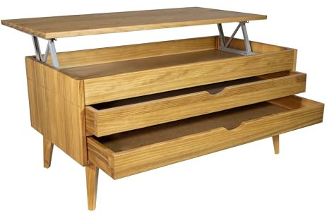 LoMasCasa - Mesa de Centro Salón Elevable Madera Modelo Luzia 11 con Dos Cajones Deslizantes en Color Nogal Medidas 100x50x47 cm