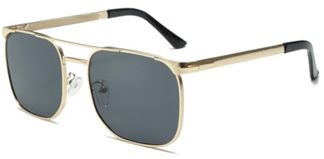 Long Keeper Lunettes de Soleil Pilote Homme Femme Lunettes de Soleil Metal Carré Classique Vintage Année 70 80 Lunettes Pilote Lunettes de Conduite UV400, 55MM