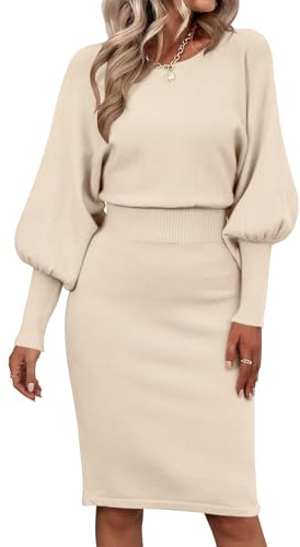 Tomwell Robe Hiver Femme Pull Longue Chic Col Rond Manche Longue Élégante Mini Crayon Cocktail Abricot S