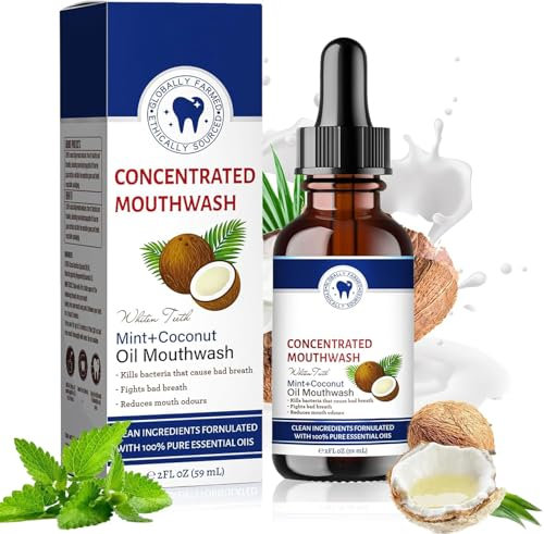 Ourlyard Kokosöl-Mundspülung, ätherisches Öl, Kokosnussöl-Pulling-Mundwasser, Kokosöl-Ziehen für Zähne, reines Bio-Kokosöl, kraftvolles Bio-Kokosnuss-Pfefferminz-Pulling-Öl (1)