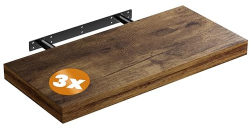 Casaria® 3X Wandregal Holz Dunkle Eiche Hängeregal mit Halterung 15kg Tragkraft Küche Wohnzimmer Flur Regal Schweberegal Bücherregal Holzregal 50cm