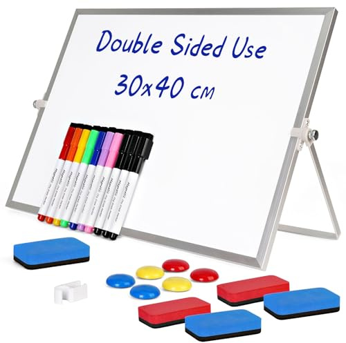 Magnetisk whiteboard, 30 x 40 cm dubbelsidig användning skrivbord magnetisk tavla liten, skrivbar och magnetisk, med reptålig yta, torr avtorkbar, för skola och hem och kontor
