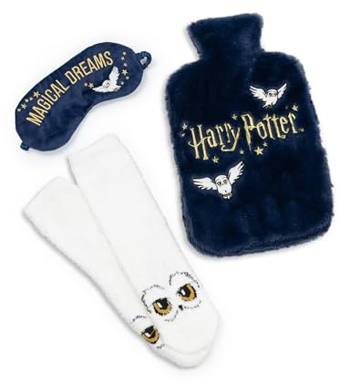 Harry Potter Hedwig Navy Hot Water Bottle with Eye Mask & Socks | Fluffy Relaxation Set for Warmth & Sleep | Magical Dreams Design | Unisex Adults | Harry Potter Merch