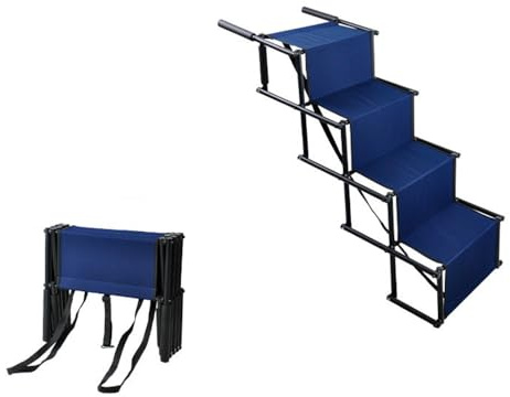 Viddbar Ramp för Hund, Fällbar Hundtrappa 4 Steg, Upp till 80kg, Hundtrappa för Stora Hundar med Halksäker Yta, för Alla Fordon, för Stora och Små Hundar (Mörkblå, L)